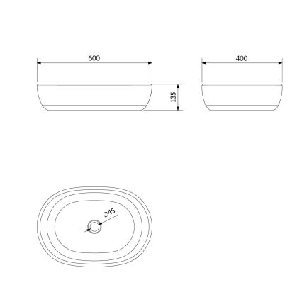 Sapho - PRIORI ráültethető mosdó 60x40 cm kerámia/fekete/kék