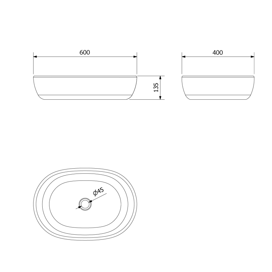 Sapho - PRIORI ráültethető mosdó 60x40 cm kerámia/fekete/kék