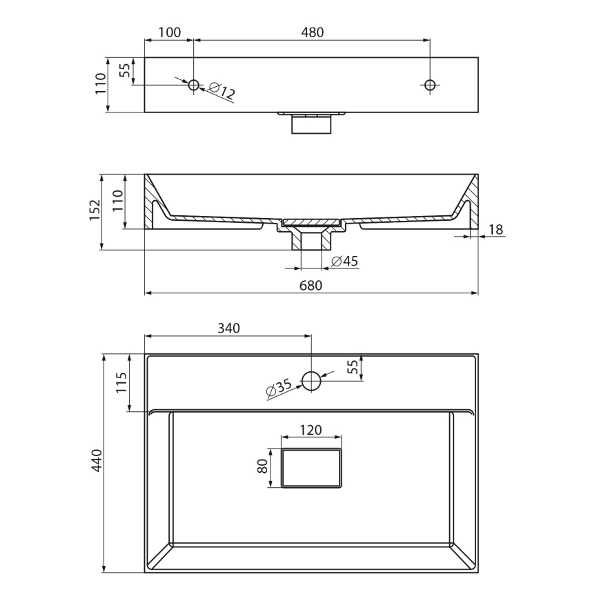 Sapho - Pultba ültethető mosdó GODIVA 68x44 cm márvány/fehér