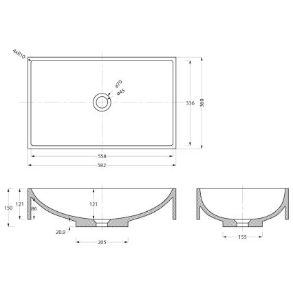 Sapho - Pulton álló mosdó 58x36 cm beton/fekete