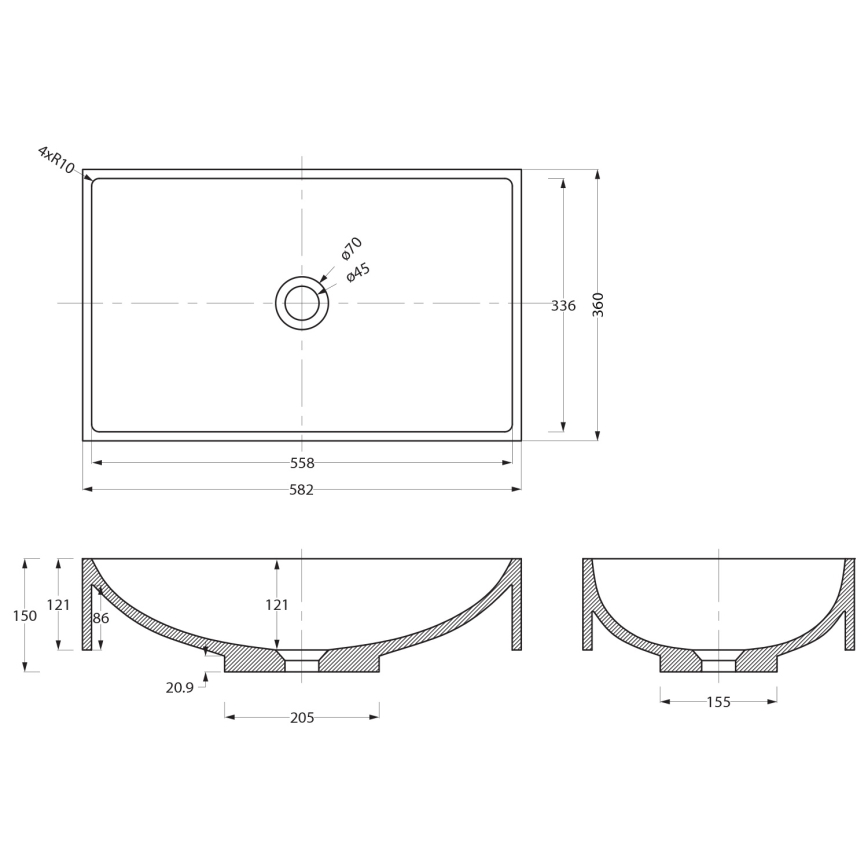 Sapho - Pulton álló mosdó 58x36 cm beton/fekete
