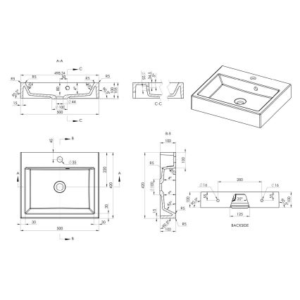 Sapho - Ráépíthető mosdó ORINOKO 50x42 cm márvány/fehér
