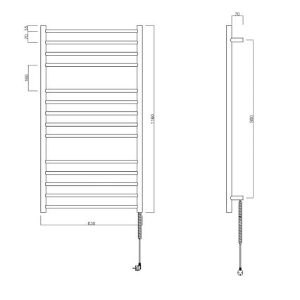 Sapho - REDONDO elektromos törölközőszárító 130W 116x63 cm fényes króm