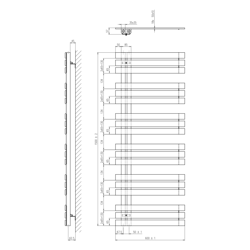 Sapho - SILVANA fürdőszobai törölközőszárító radiátor 150x60 cm, fehér