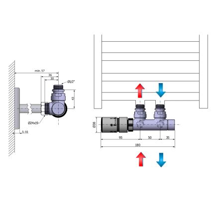 Sapho – termosztátos csatlakozókészlet középső bekötéshez TWIN, balos, matt rozsdamentes acél