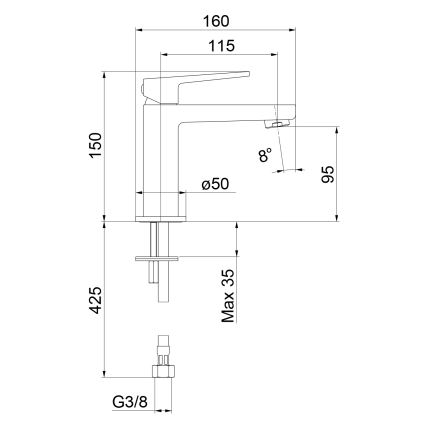 Sapho - TURSI 15 cm-es mosdócsaptelep, matt fekete