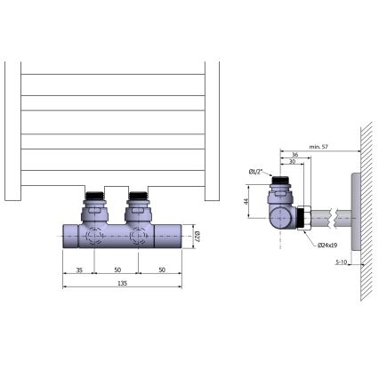 Sapho - TWIN középső csatlakozású szelepkészlet, fényes króm