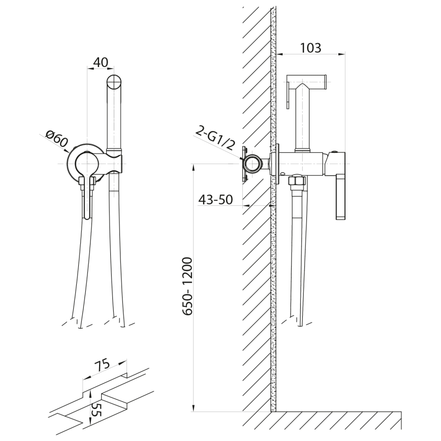 Sapho - Zuhanyzós bidécsap rejtett beépítéshez ICONIC kerek/matt fekete