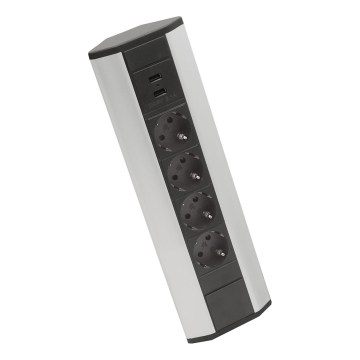 Sarokba szerelhető aljzatos oszlop 4x230V + 2xUSB-A fekete/ezüst