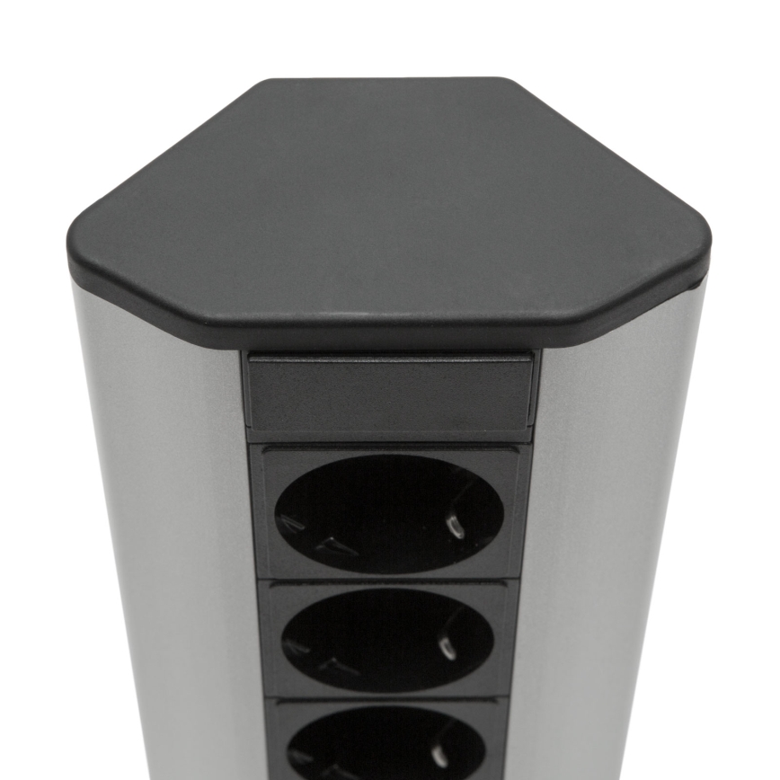 Sarokba szerelhető aljzatos oszlop 4x230V + 2xUSB-A fekete/ezüst