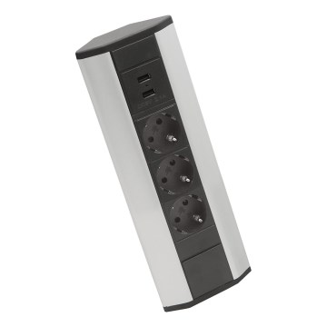 Sarokba szerelhető csatlakozóoszlop 3x230V + 2xUSB-A fekete/ezüst