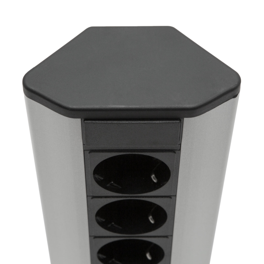 Sarokba szerelhető csatlakozóoszlop 3x230V + 2xUSB-A fekete/ezüst