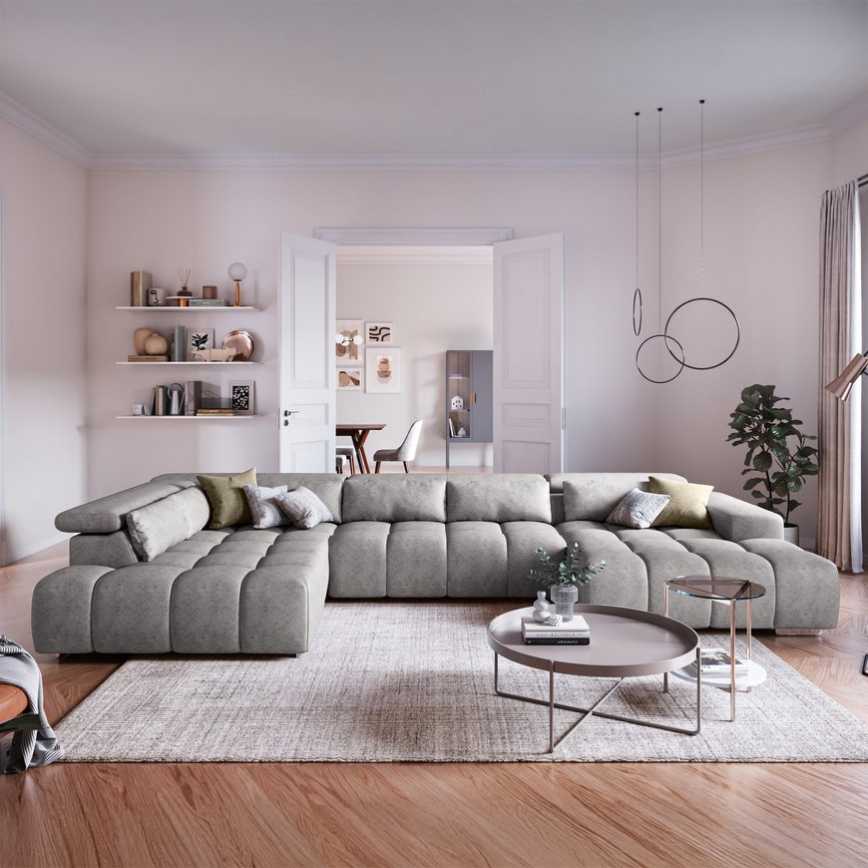 Sarokkanapé fejtámlákkal U alakban TROPEA balos szürke