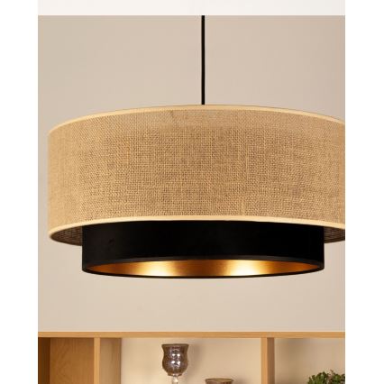 SARTA függőlámpa kábellel, 1xE27/60W/230V, átm. 45 cm, fekete/juta