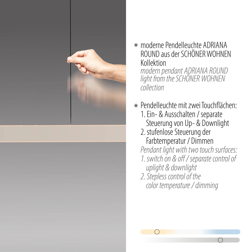 Schöner Wohnen 12577-39 - ADRIANA ROUND LED dimmelhető csillár kábelen 2xLED/24W/230V 2700/3000/3500/4000/5000K 160 cm szürke