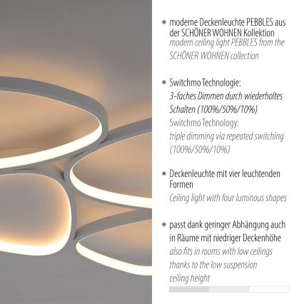 Schöner Wohnen 14038-16 - PEBBLES LED dimmelhető mennyezeti lámpa LED/35,5W/230V fehér
