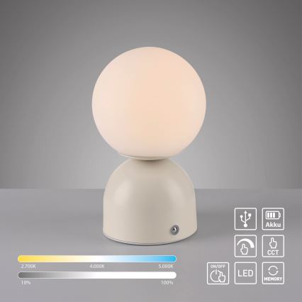 Schöner Wohnen 19218-39 - LED fényerőszabályozható érintővezérlésű újratölthető asztali lámpa RUDI LED/1,2W/5V 3000-6000K 1200 mAh szürke