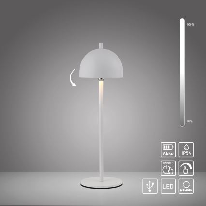 Schöner Wohnen 19244-16 - LED fényerőszabályozható érintővezérlésű tölthető kültéri asztali lámpa BELLIS LED/2,5W/5V 2600 mAh IP54 fehér
