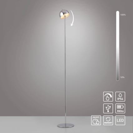 Schöner Wohnen 19245-17 - LED fényerőszabályozható érintésvezérlésű, újratölthető kültéri állólámpa BELLIS LED/2,5W/5V 2600 mAh IP54 fényes króm
