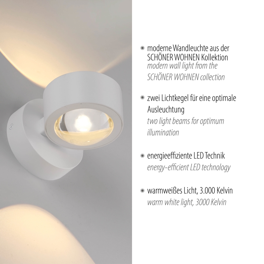 Schöner Wohnen 19331-16 - LED fali lámpatest CHIA 2xLED/2W/230V fehér