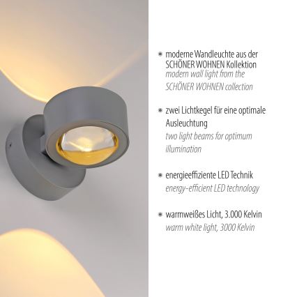 Schöner Wohnen 19331-21 - LED fali lámpa CHIA 2xLED/2W/230V antracit
