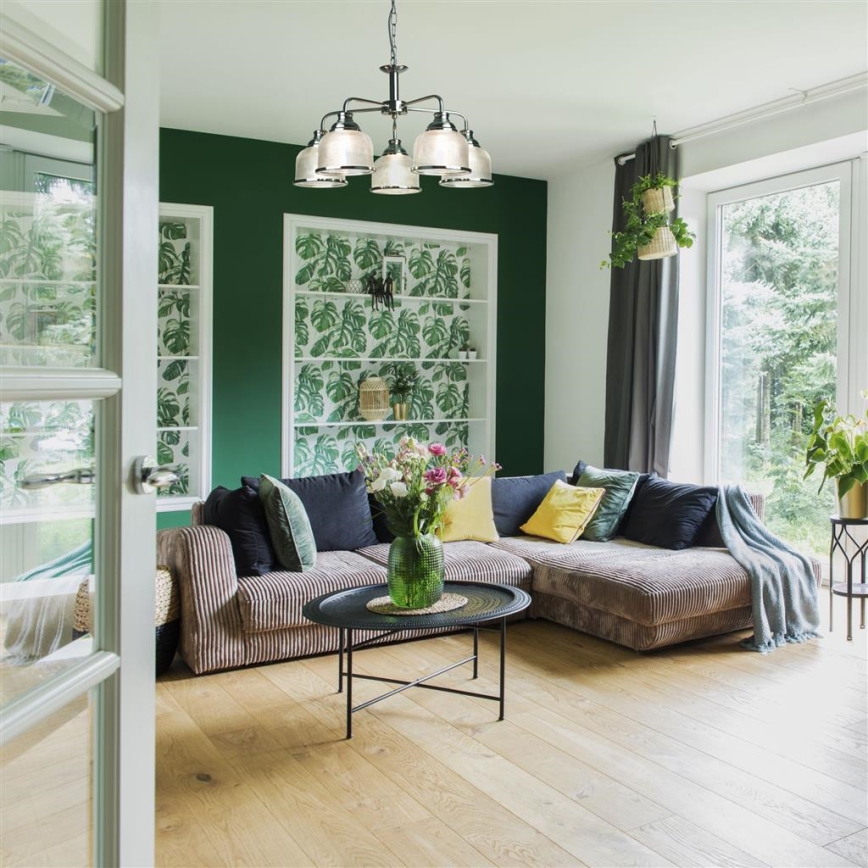 Searchlight - Csillár láncon BISTRO 5xE27/60W/230V fényezett króm