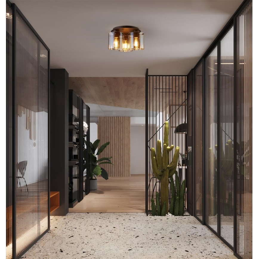 Searchlight - Mennyezeti lámpatest SWEDEN 3xE27/60W/230V, átmérő 39 cm, barna/füstszínű