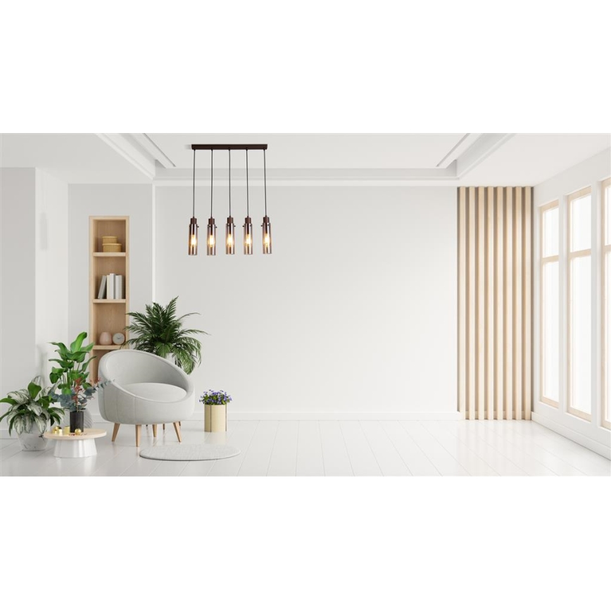 Searchlight - SWEDEN kábeles csillár 5xE27/60W/230V barna/füstszínű