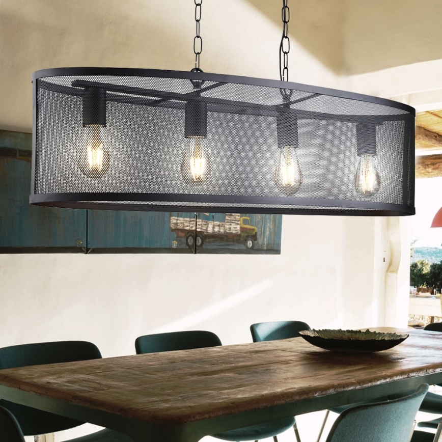 Searchlight - Csillár láncon FISHNET 4xE27/60W/230V fekete