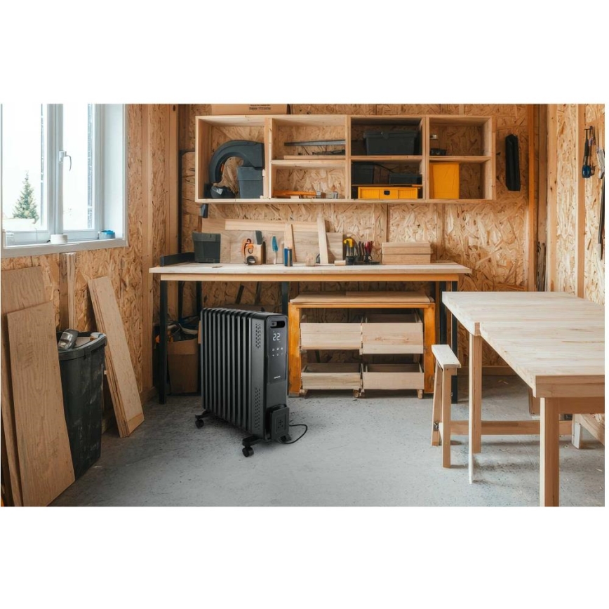 Sencor - 11 bordás olajradiátor 1000/1200/2400 W/230 V Wi‑Fi fekete