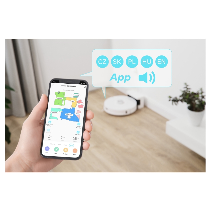 Sencor - 2 az 1-ben robotporszívó moppal 50 W/5000 mAh Wi-Fi fehér + távirányító