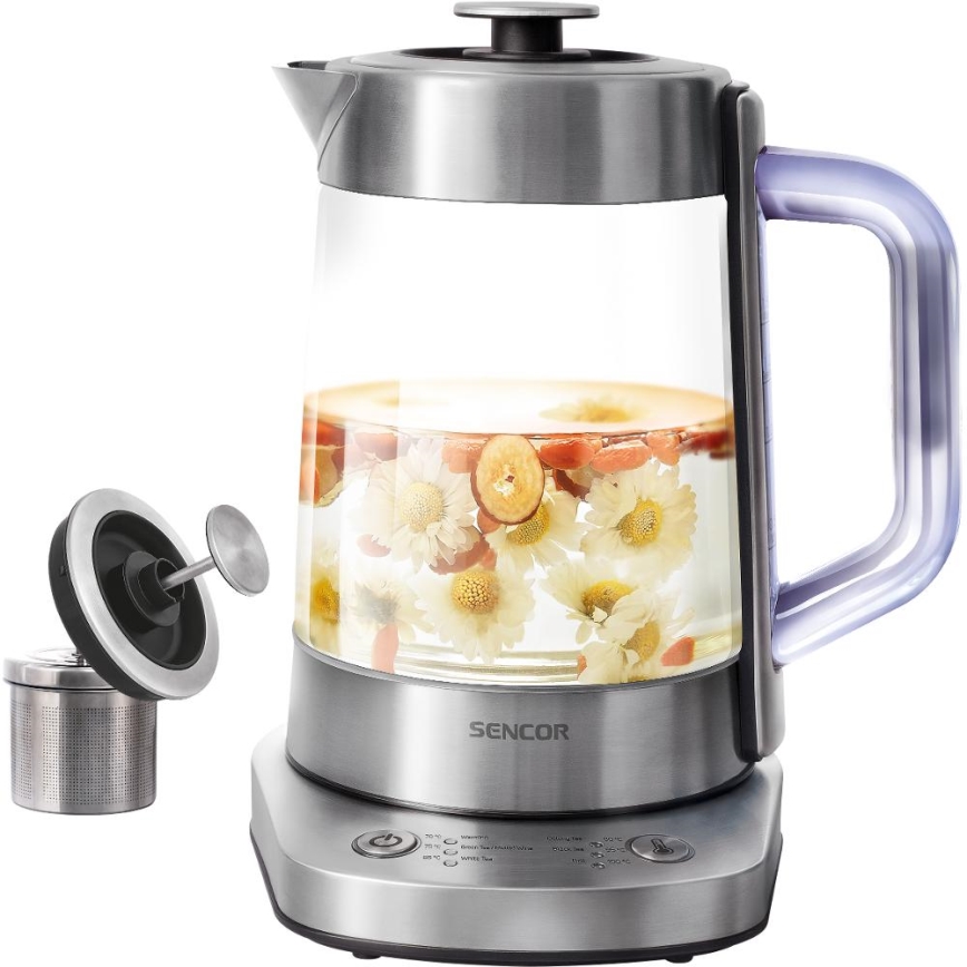 Sencor - Állítható hőmérsékletű 1,5 l vízforraló, 1500 W/230 V, rozsdamentes acél