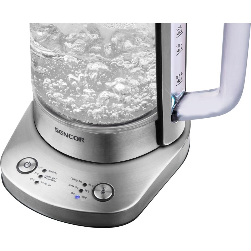Sencor - Állítható hőmérsékletű 1,5 l vízforraló, 1500 W/230 V, rozsdamentes acél