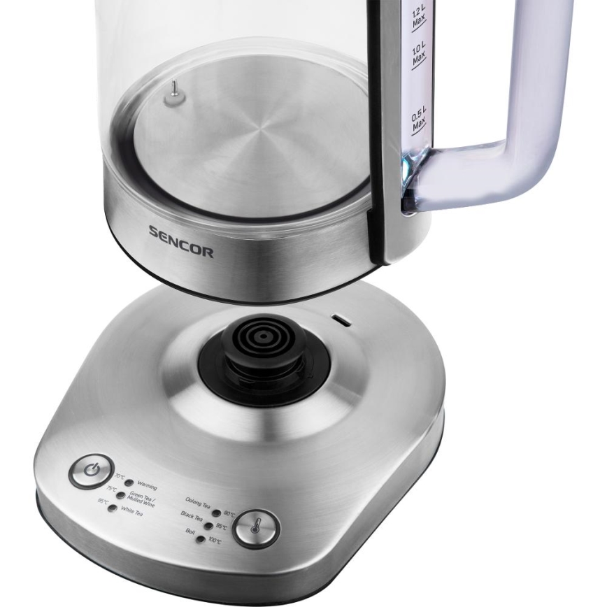 Sencor - Állítható hőmérsékletű 1,5 l vízforraló, 1500 W/230 V, rozsdamentes acél