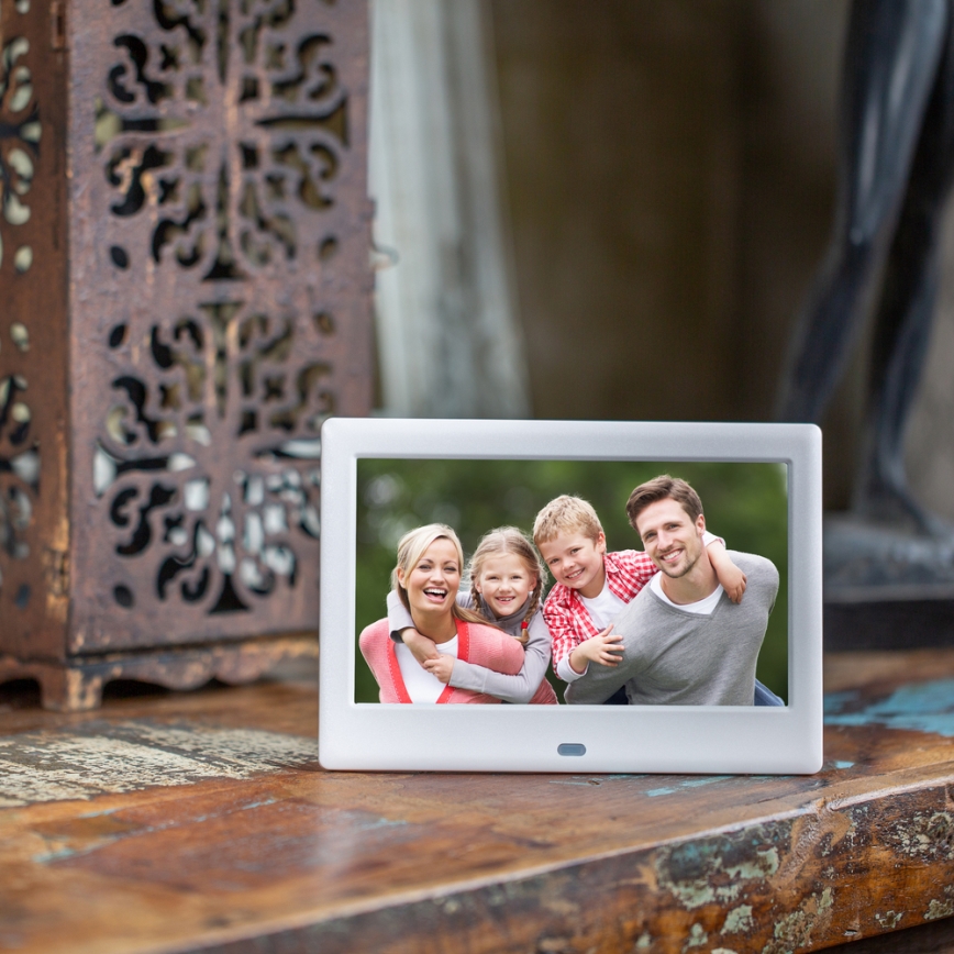 Sencor - Digitális képkeret 7 hangszóróval 230V fehér + távirányító