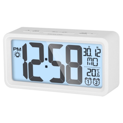 Sencor - Ébresztőóra LCD kijelzővel és hőmérővel 2xAAA fehér