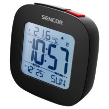 Sencor - Ébresztőóra LCD kijelzővel és hőmérővel 2xAAA fekete