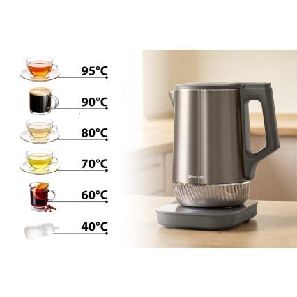 Sencor - Hőfokszabályozós vízforraló 1,7 l, 1800 W/230 V, rozsdamentes acél