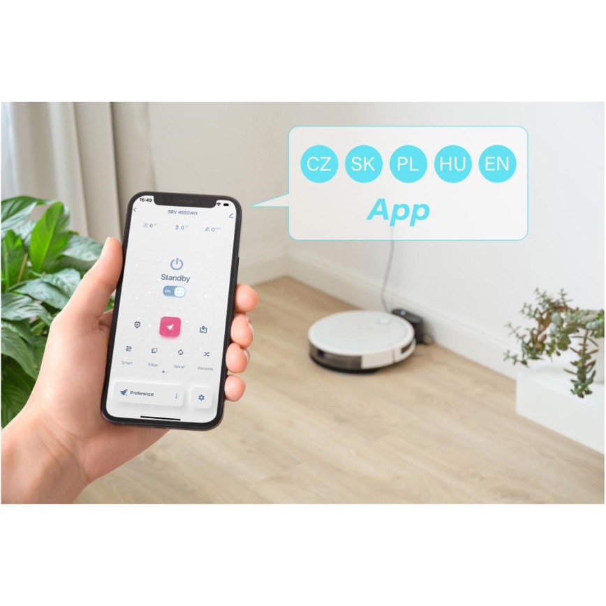 Sencor - Intelligens robotporszívó felmosóval 2in1 28W/2600 mAh Wi-Fi fehér + távirányítás