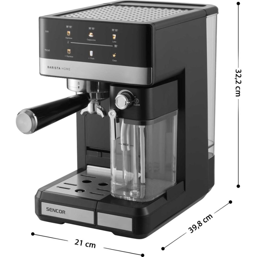 Sencor - Karos eszpresszó kávéfőző 1350 W/230 V fekete/matt króm