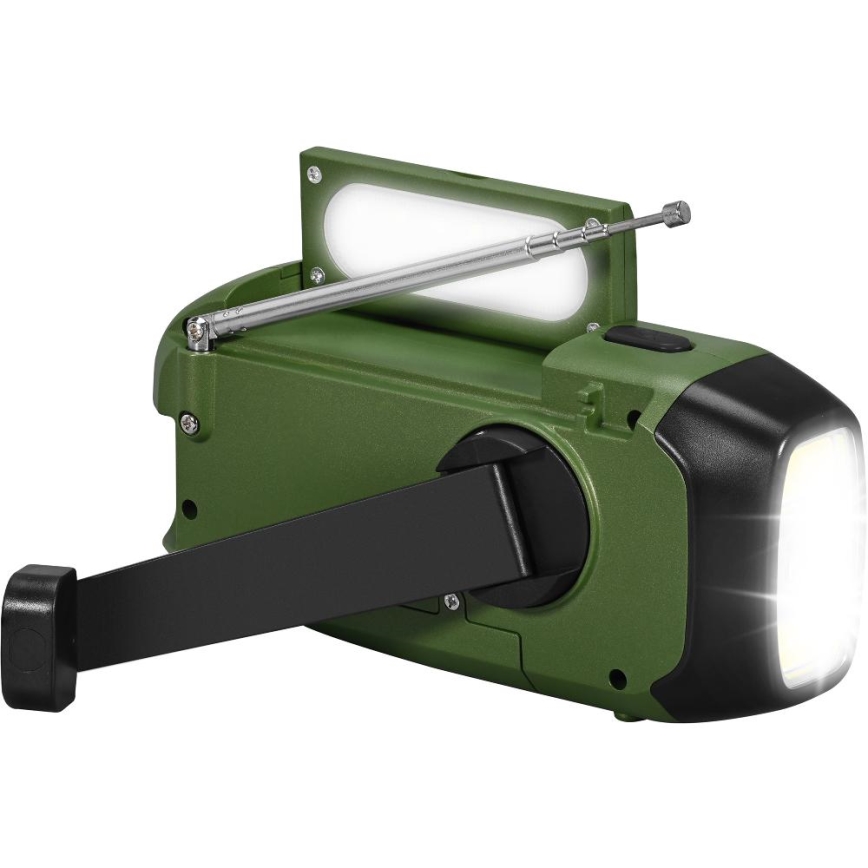 Sencor - Kempingrádió napelemes panellel és LED lámpával 5V/2000 mAh IPX4 zöld