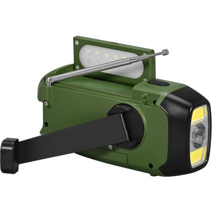 Sencor - Kempingrádió napelemes panellel és LED lámpával 5V/2000 mAh IPX4 zöld