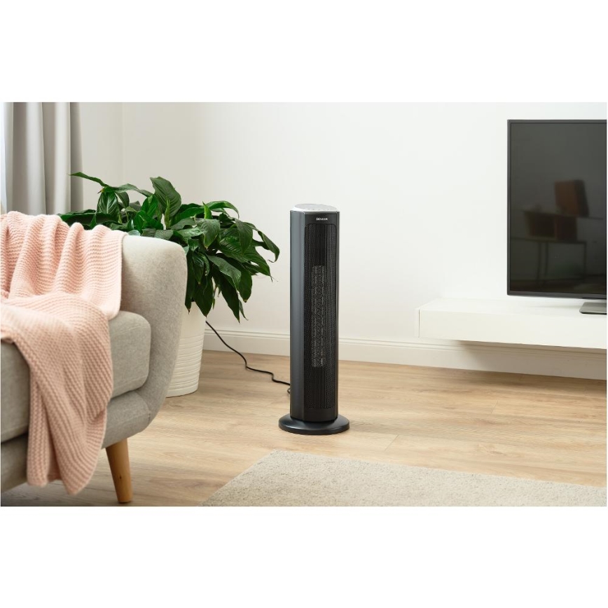 Sencor - Ventilátor kerámia fűtőelemmel 1300/2200W/230V fekete + távirányító