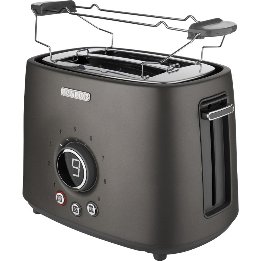 Sencor - Két szeletes kenyérpirító melegítőrácssal 1000W/230V antracit