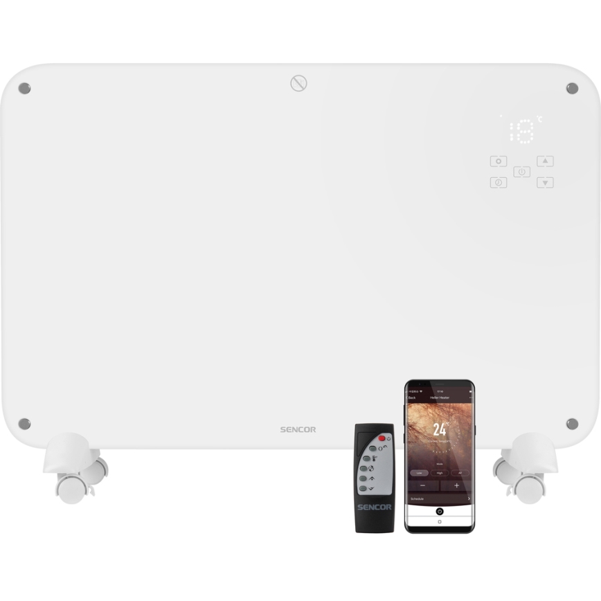 Sencor - Konvekciós fűtőtest LCD kijelzővel 750W/1500W/230V Wi-Fi Tuya IP24 fehér + távirányító
