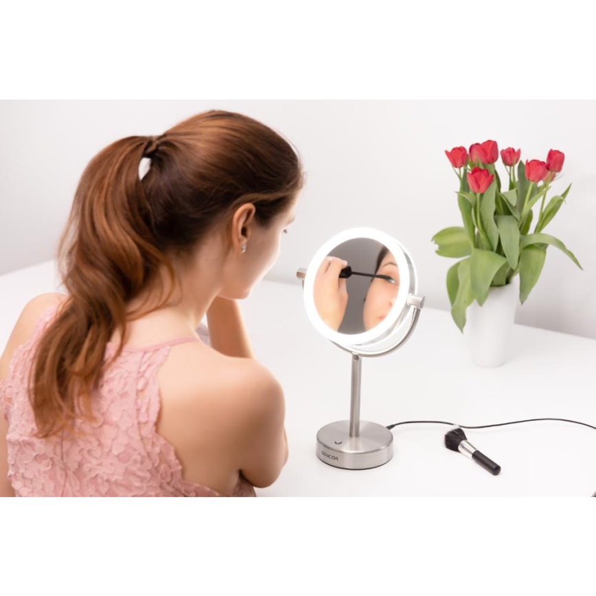 Sencor - Kozmetikai tükör LED háttérvilágítással LED/5W/230V rozsdamentes acél