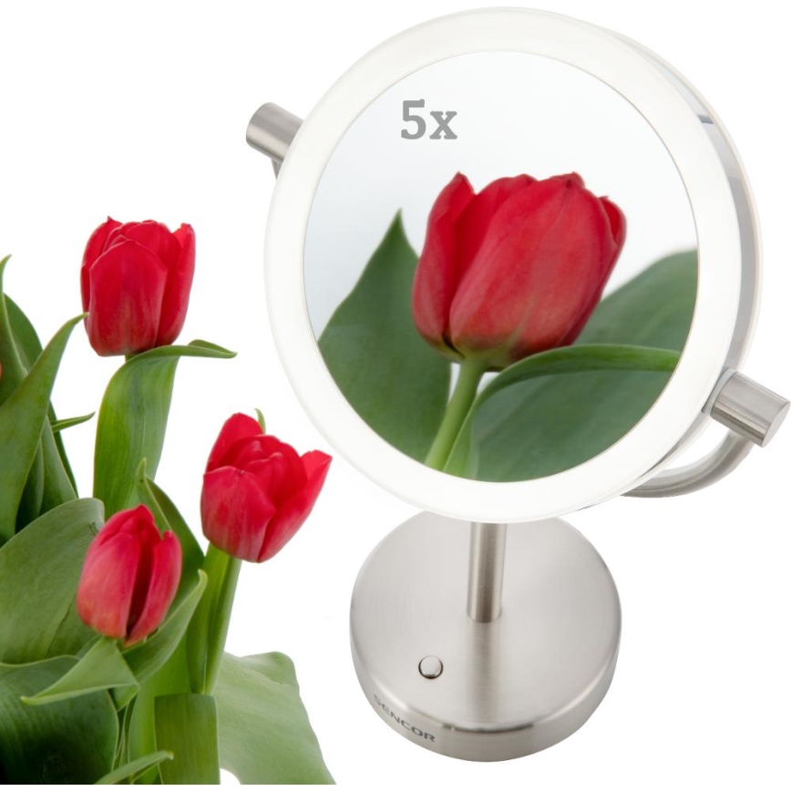Sencor - Kozmetikai tükör LED háttérvilágítással LED/5W/230V rozsdamentes acél