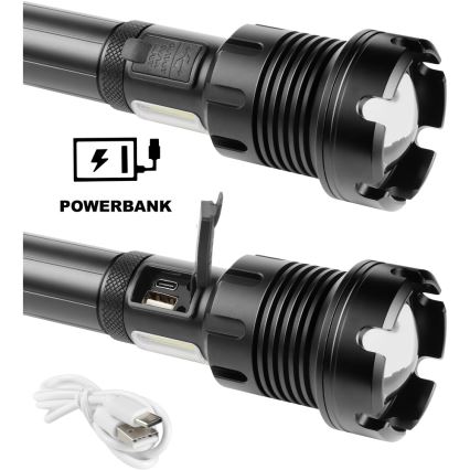 Sencor - LED újratölthető alumínium zseblámpa powerbank funkcióval LED/10W/4400 mAh 2000 lm IP44
