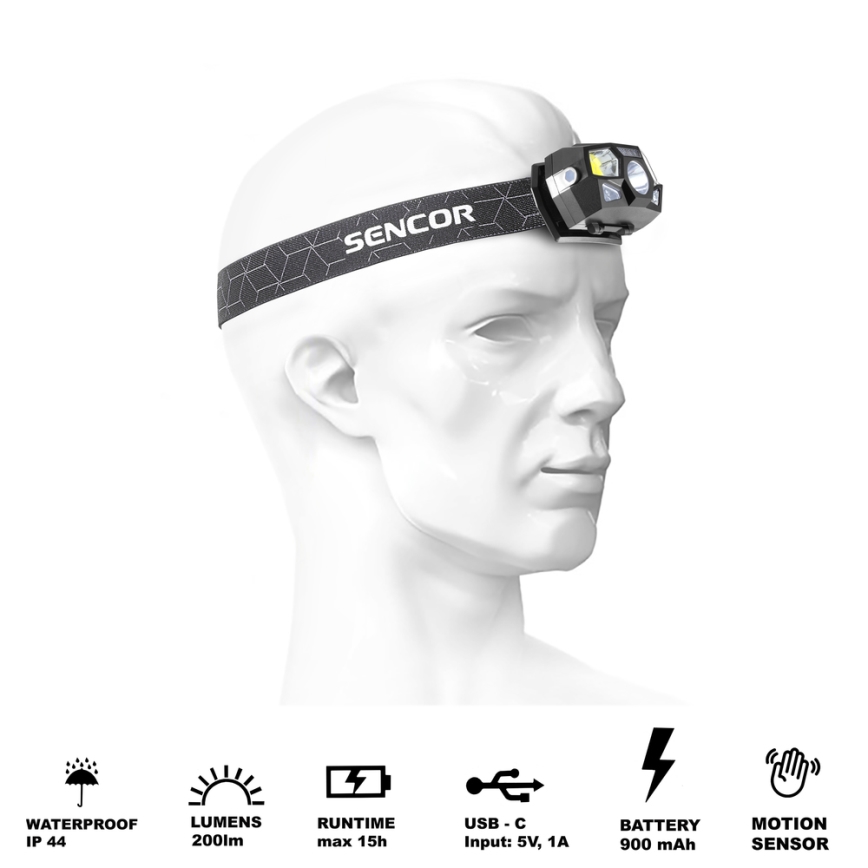 Sencor - LED újratölthető fejlámpa LED/3W/900 mAh IP44