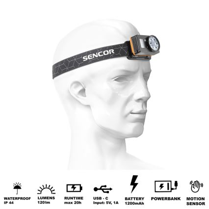 Sencor - LED újratölthető fejlámpa powerbank funkcióval LED/5W/1200 mAh IP44